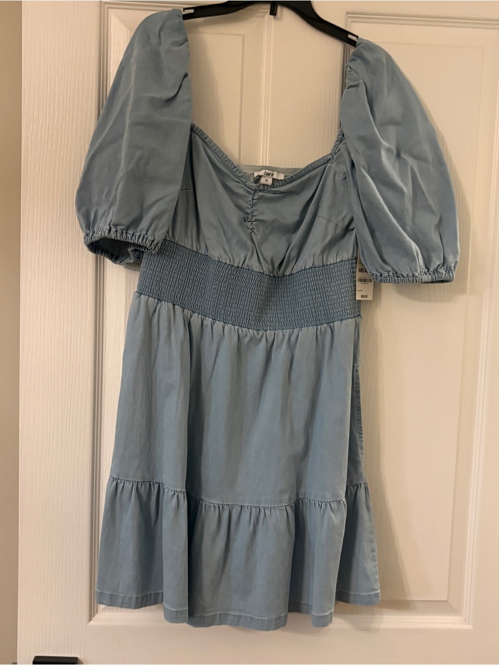 Bar III light blue ruched neckline top